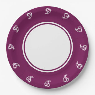 Sweet Paisley Hearts in Wine Paper Plate Pappteller