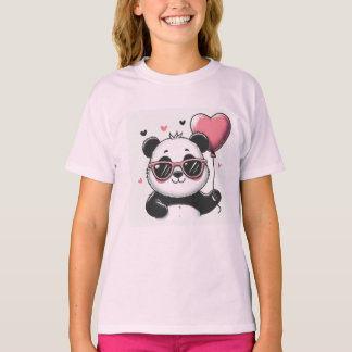 Sweet Panda Holding a Heart Balloon T - Shirt