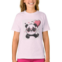 Sweet Panda tenant un T-shirt de ballon de coeur