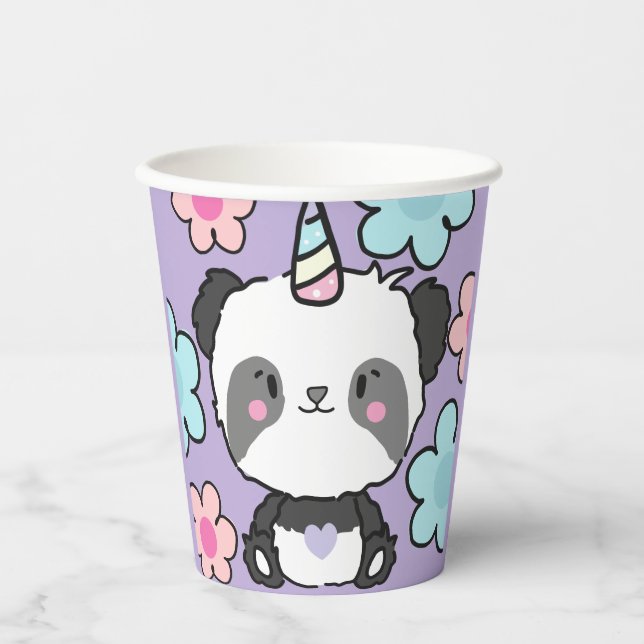 Sweet Panda Unicorn Girls Rainbow Birthday Pappbecher (Vorderseite)