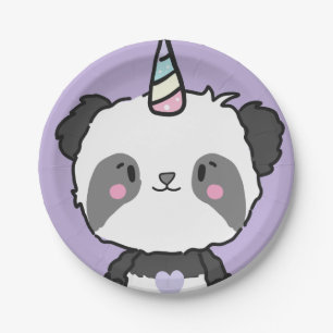 Sweet Panda Unicorn Girls Rainbow Birthday Pappteller