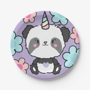 Sweet Panda Unicorn Girls Rainbow Birthday Pappteller