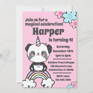 Sweet Panda Unicorn Girly Einladung