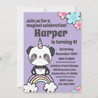 Sweet Panda Unicorn Girly Einladung