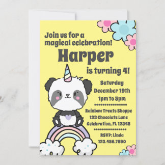 Sweet Panda Unicorn Girly Einladung