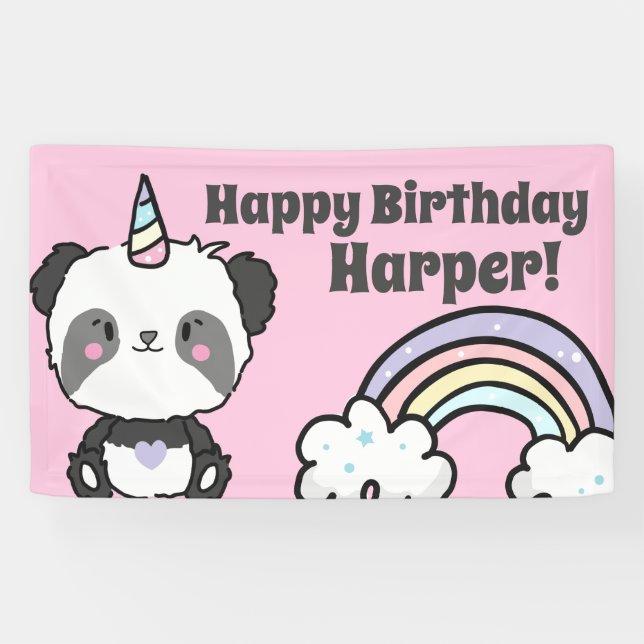 Sweet Panda Unicorn Rainbows Bannière d'anniversai (Horizontal)