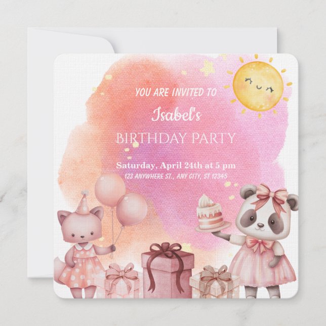 Sweet Pastel Animal Birthday Party Invitation (Devant)