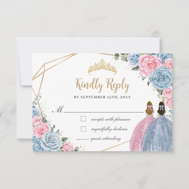 Sweet Pastel Blue Pink Quinceañera Twins Antwort (Vorderseite)