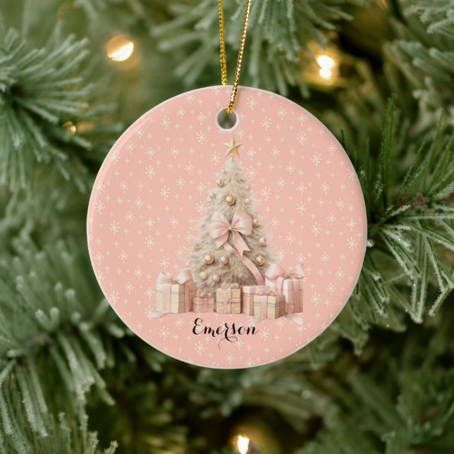 Sweet Pastel Blush Pink Snowflake & Christmas Tree Keramik Ornament (Baum)