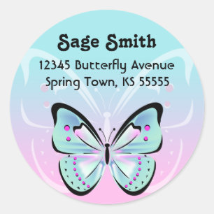 Sweet Pastel Butterfly-Adressetikett Runder Aufkleber