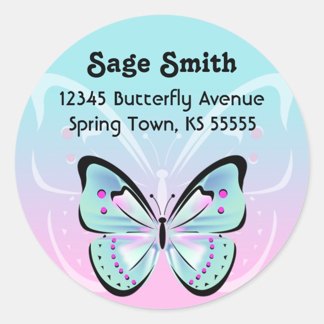 Sweet Pastel Butterfly-Adressetikett Runder Aufkleber (Vorderseite)