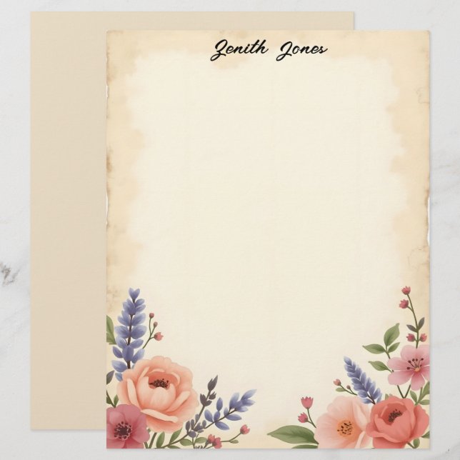 Sweet Pastel Flowers Stationery Paper Briefbogen (Vorne/Hinten)