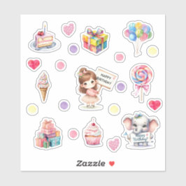 Sweet Pastel Happy Birthday Stickers Aufkleber