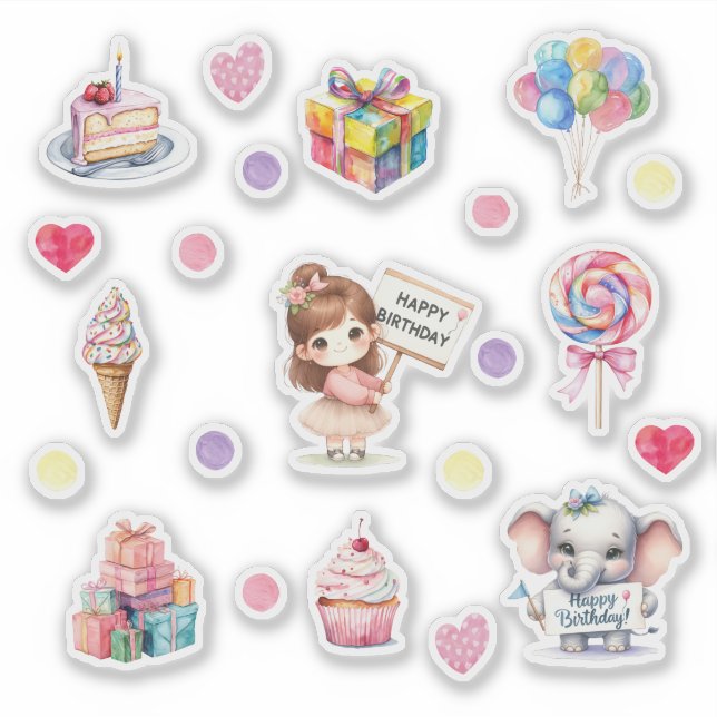 Sweet Pastel Happy Birthday Stickers Aufkleber (Vorderseite)
