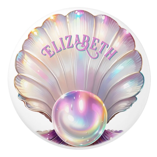 Sweet Pastel Iridescent Pearl Seashell Keramikknauf (Vorderseite)