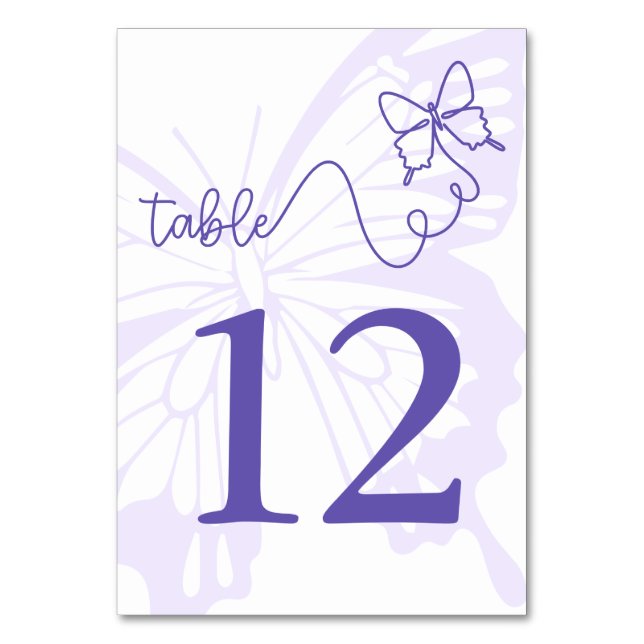 Sweet Pastel Lila Butterfly Garden Wedding Sign Tischnummer (Vorderseite)