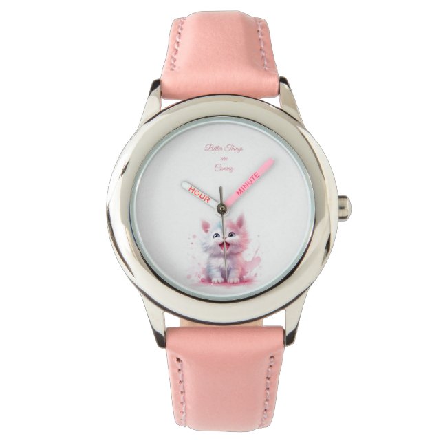 Sweet Pastel Pink Kitten Armbanduhr (Vorderseite)