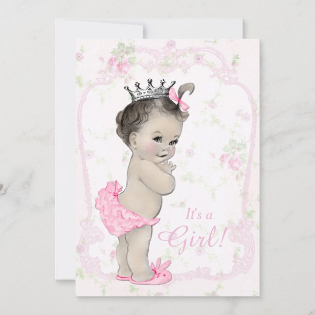 Sweet Pastel Pink Shab Chic Baby Dusche Einladung (Vorderseite)