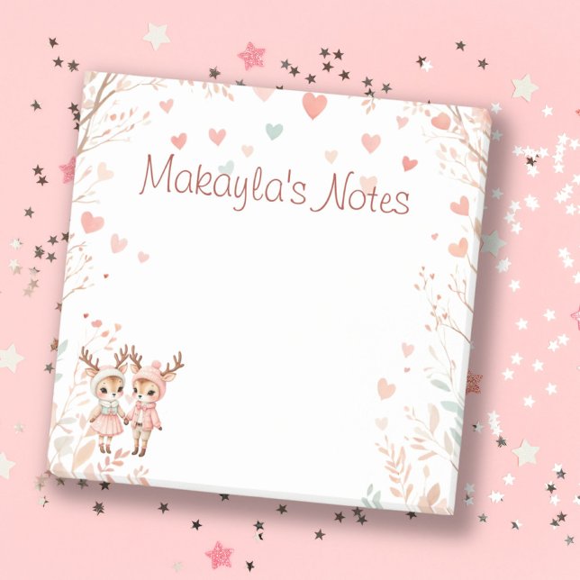 Sweet Pastels Reindeer Lovebirds Persönlicher Name Post-it Klebezettel (Sweet Pastels Reindeer Lovebirds Personal Name Post-it Notes)