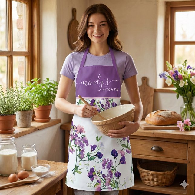 Sweet Pea All-Over-Print-Schürze Schürze (This beautiful personalized apron would make a great bridal shower or birthday gift! )