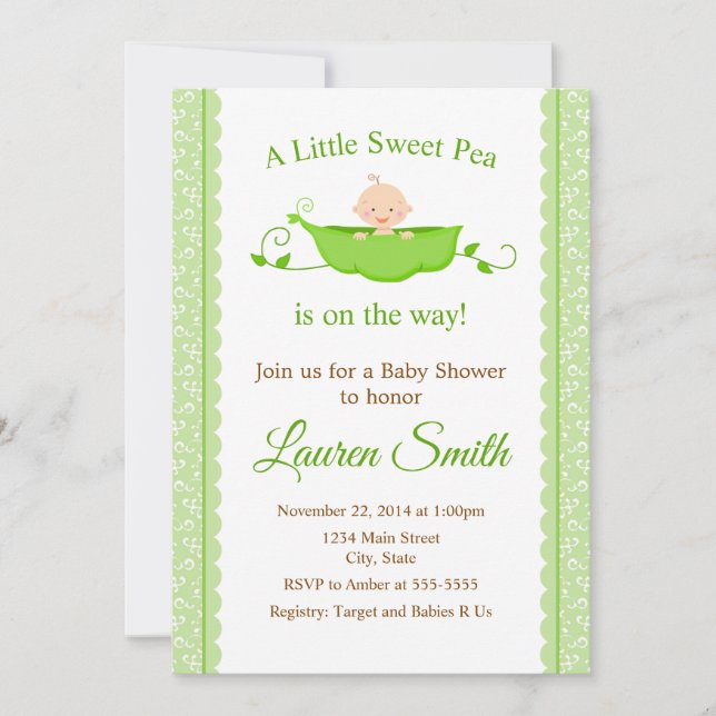 Sweet Pea Baby Shower Einladung Geschlecht neutral (Vorderseite)