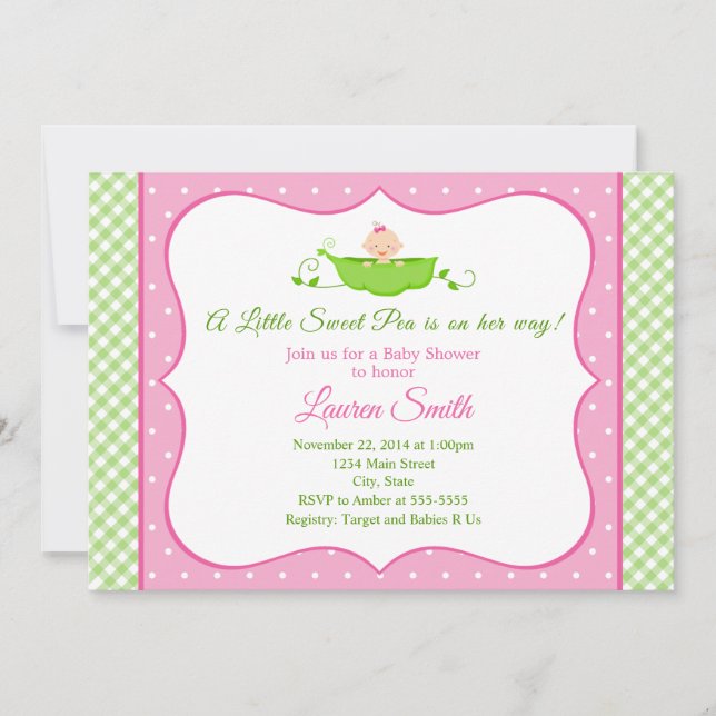 Sweet Pea Baby Shower Einladung Pink Girl Baby (Vorderseite)