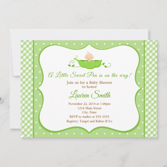 Sweet Pea Baby Shower Invitation Geschlecht Neutra Einladung (Vorderseite)