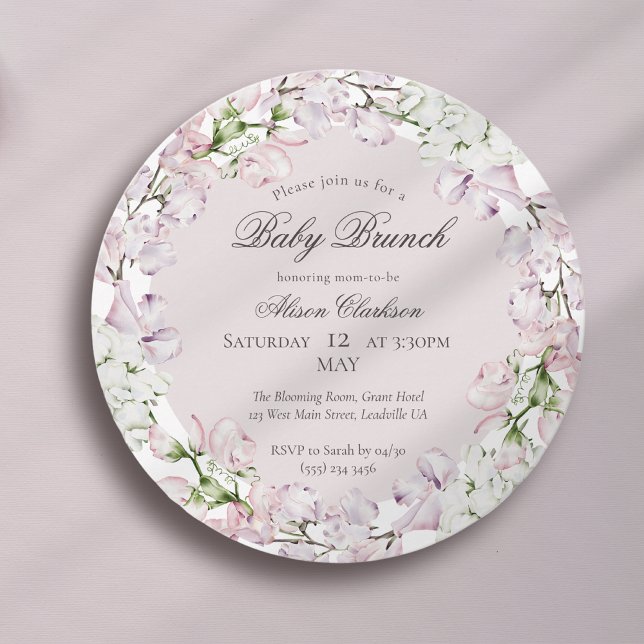 Sweet Pea Blume Baby Brunch elegant Einladung (Von Creator hochgeladen)