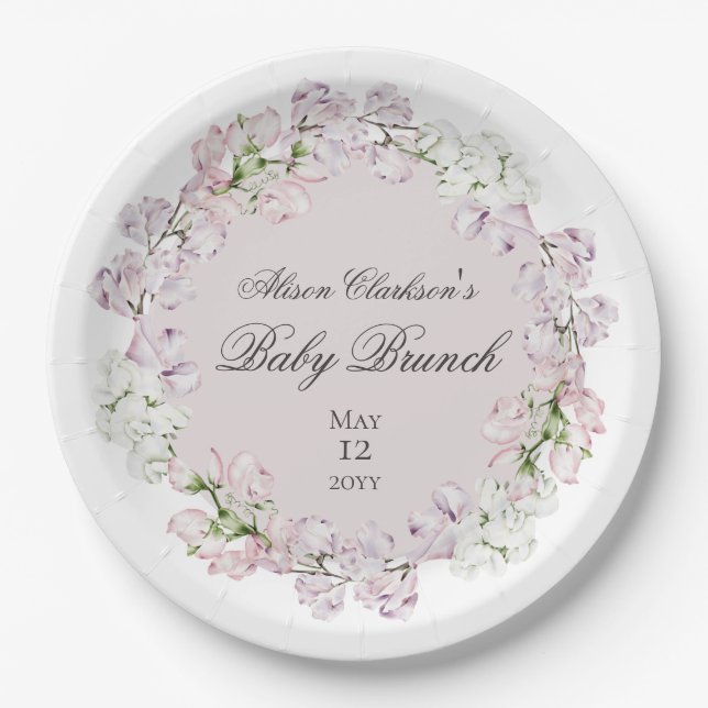 Sweet Pea Blume Baby Brunch elegant Pappteller (Vorderseite)