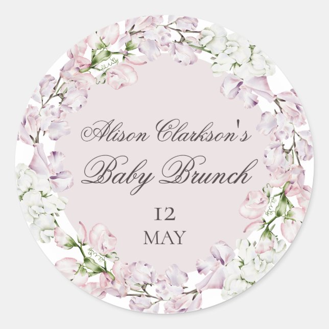 Sweet Pea Blume Baby Brunch elegant Runder Aufkleber (Vorderseite)