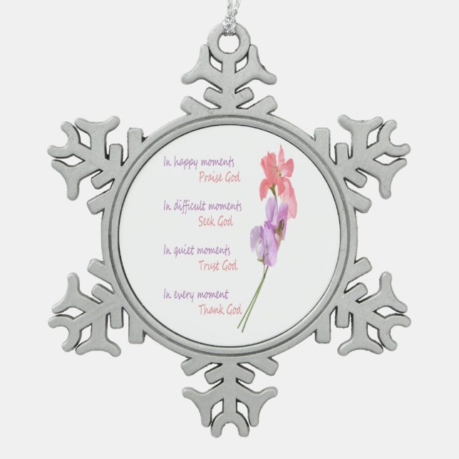 Sweet Pea Blume Inspiration Seele Gott Schneeflocken Zinn-Ornament (Vorderseite)
