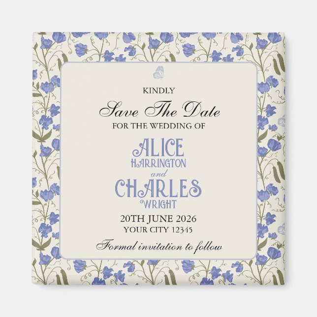 Sweet Pea Floral Blue und Cream Magnet (Vorne)