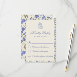 Sweet Pea Floral Blue und Cream RSVP Karte