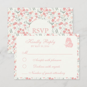Sweet Pea Floral Pink und Creme RSVP Karte