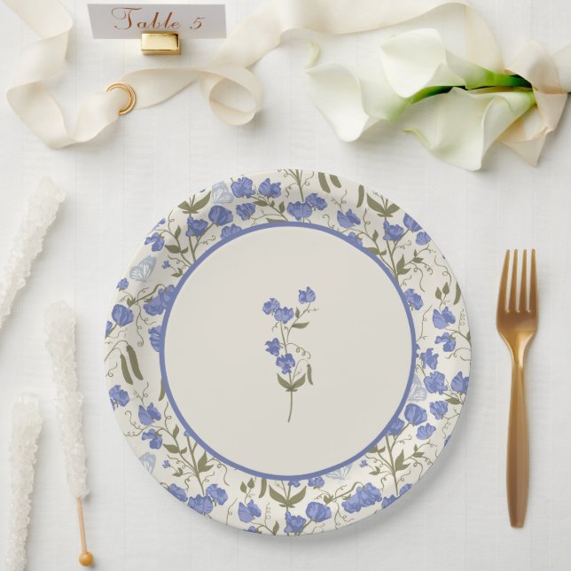 Sweet Pea Floral Wedding Cream Pappteller (Hochzeit)