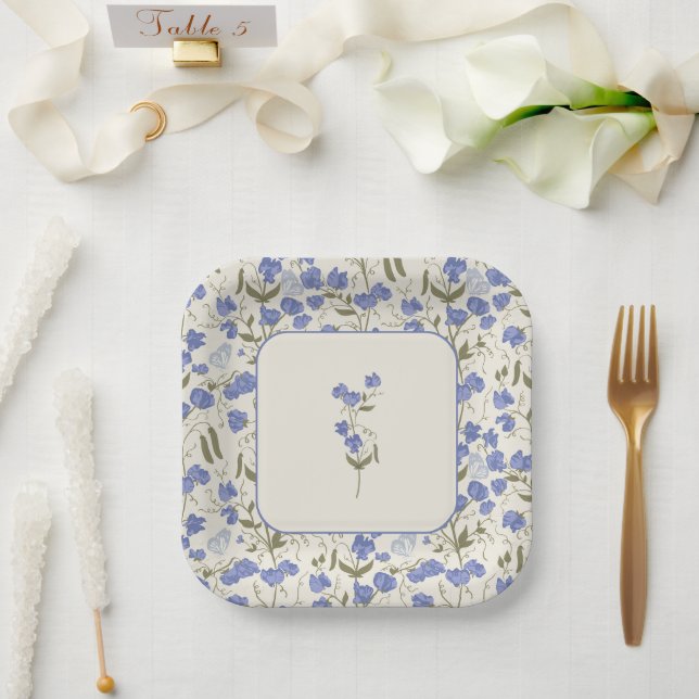 Sweet Pea Floral Wedding Cream Pappteller (Hochzeit)