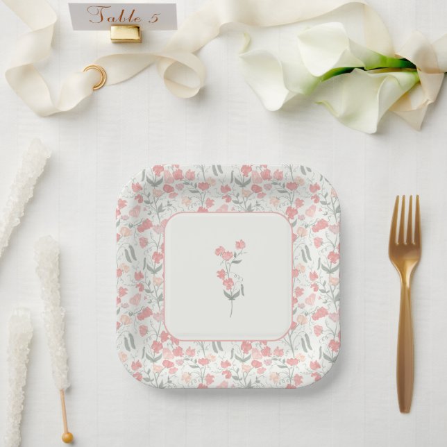 Sweet Pea Floral Wedding Pink and Cream Pappteller (Hochzeit)