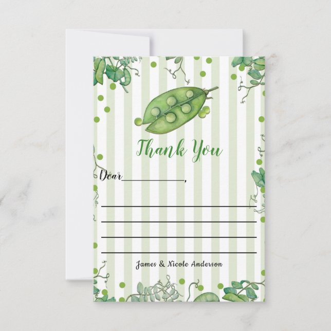 Sweet Pea Green Whimsical Baby Dusche Vielen Dank Dankeskarte (Vorderseite)