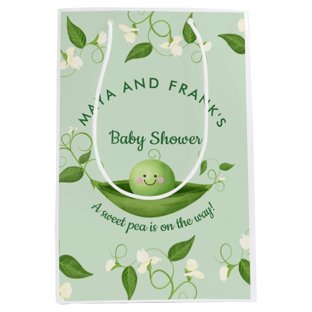 Sweet Pea in einer Pod Baby Dusche Mittlere Geschenktüte (Vorderseite)