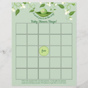 Sweet Pea in Pod Baby Shooter Bingo Game Card