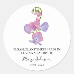 Sweet Pea Memorial Beerdigung Seed Packet Runder Aufkleber