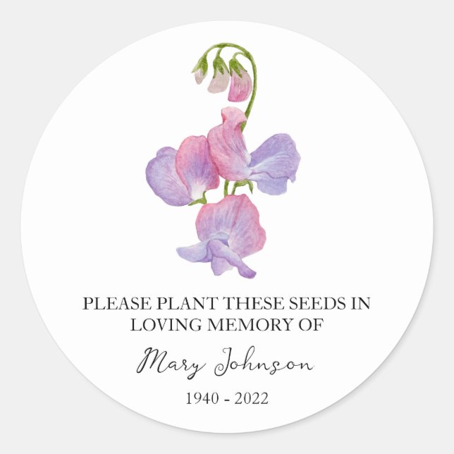 Sweet Pea Memorial Beerdigung Seed Packet Runder Aufkleber (Vorderseite)