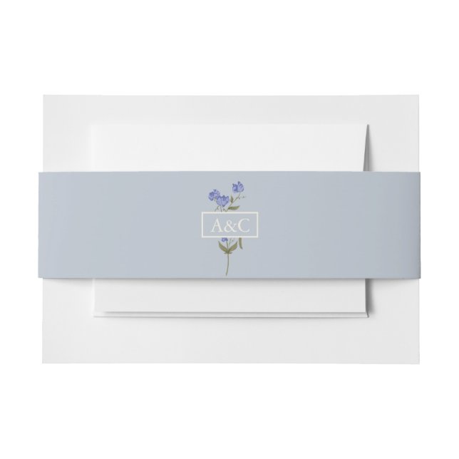 Sweet Pea Soft Blue Floral Wedding Einladungsbanderole (Vorderseite Beispiel)