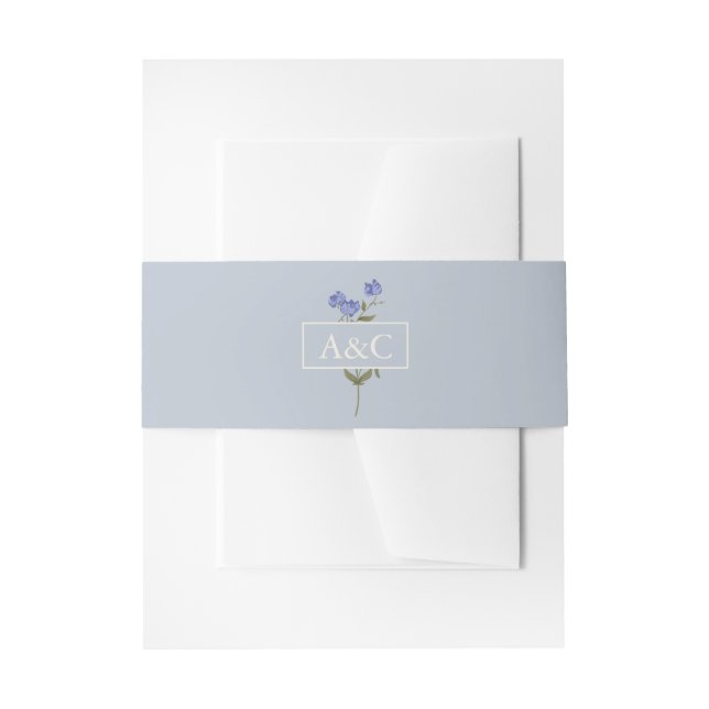 Sweet Pea Soft Blue Floral Wedding Einladungsbanderole (Vorderseite Beispiel)