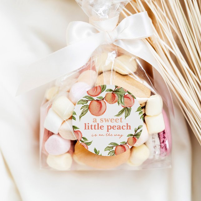 Sweet Peach Baby Dusche Rundgeschenke Geschenkarti Runder Aufkleber (Von Creator hochgeladen)