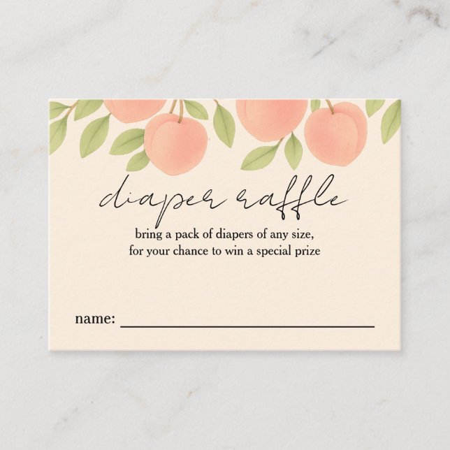 Sweet Peach Baby Dusche Windeln Raffel Visitenkarte (Vorderseite)
