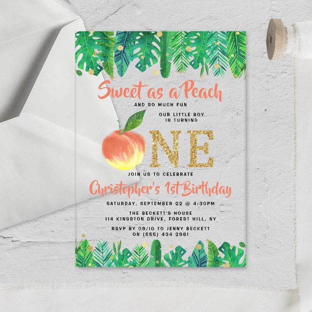 Sweet Peach Boys 1. Geburtstag Acryleinladungen (Von Creator hochgeladen)