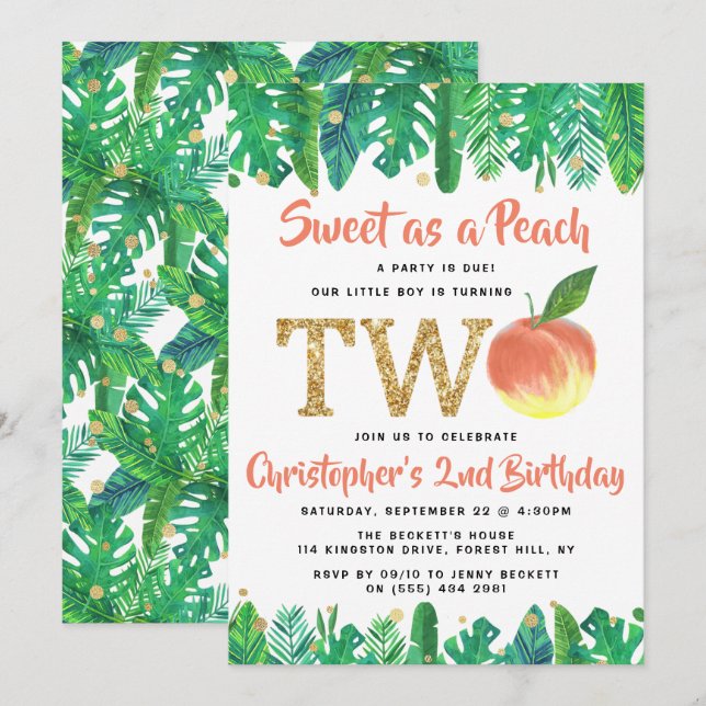 Sweet Peach Boys Invitation 2e anniversaire (Devant / Derrière)