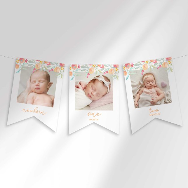 Sweet Peach First Birthday Foto Banner (Von Creator hochgeladen)