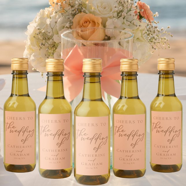 Sweet Peach Minimalistisch Script Summer Wedding M Weinetikett (Von Creator hochgeladen)